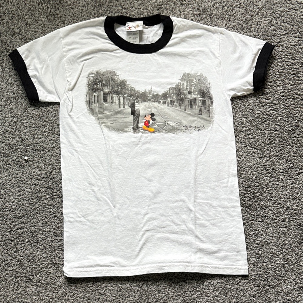 Disney White Ringer Tee with Black Trim and Mickey Accent size M